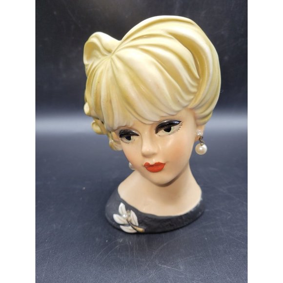 Napco Accents 6 Vintage Napco Napcoware Lady Head Vase Blonde Hair C7472 Pearls Poshmark